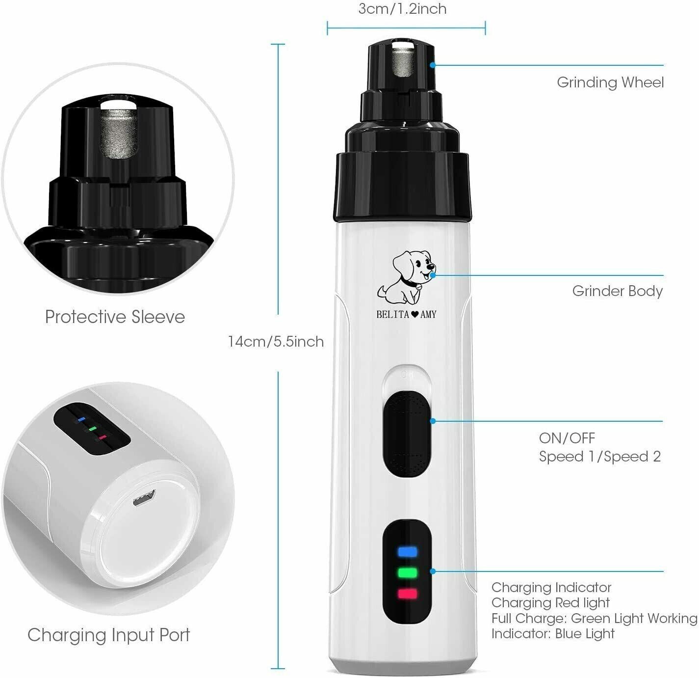 Pet Dog Cat Toe Nail Grinder: Electric File Clippers Grooming Trimmer Tools Included