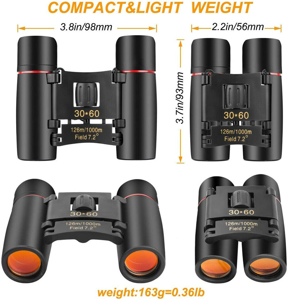 Compact Folding Binoculars 30x60 Zoom - Outdoor Travel, Hunting, and Day/Night Viewing