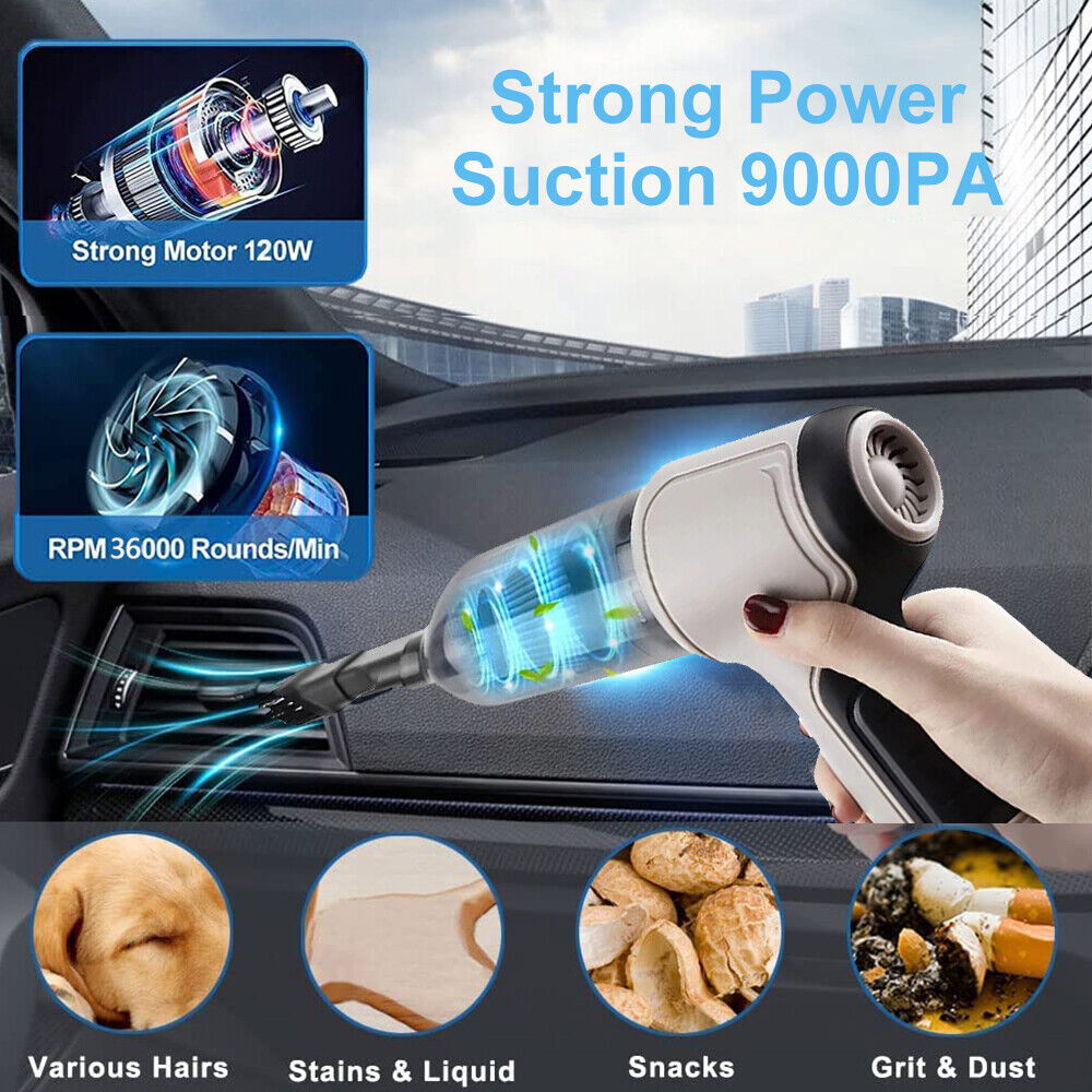 Electric Cordless Car Vacuum Cleaner: Handheld Air Blower Duster for Dry and Wet Messes, Portable
