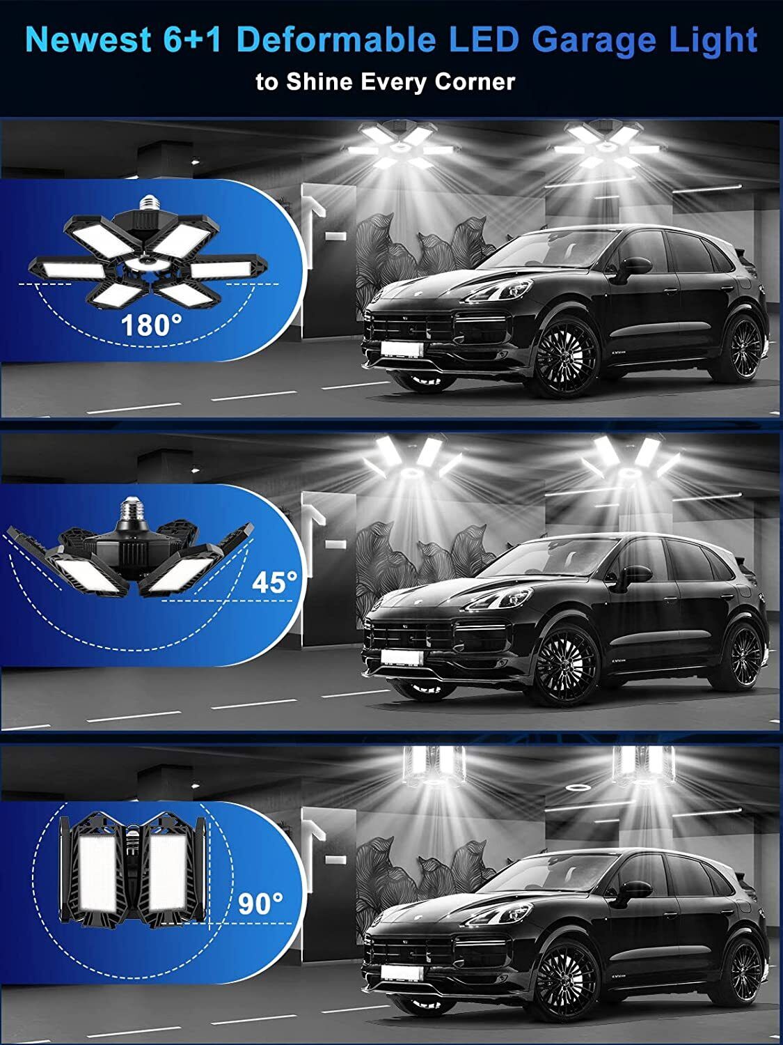 Bright 100W LED Garage Lights Deformable 100000lm Bulb