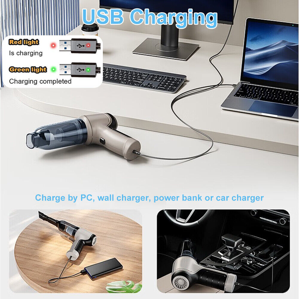 Electric Cordless Car Vacuum Cleaner: Handheld Air Blower Duster for Dry and Wet Messes, Portable