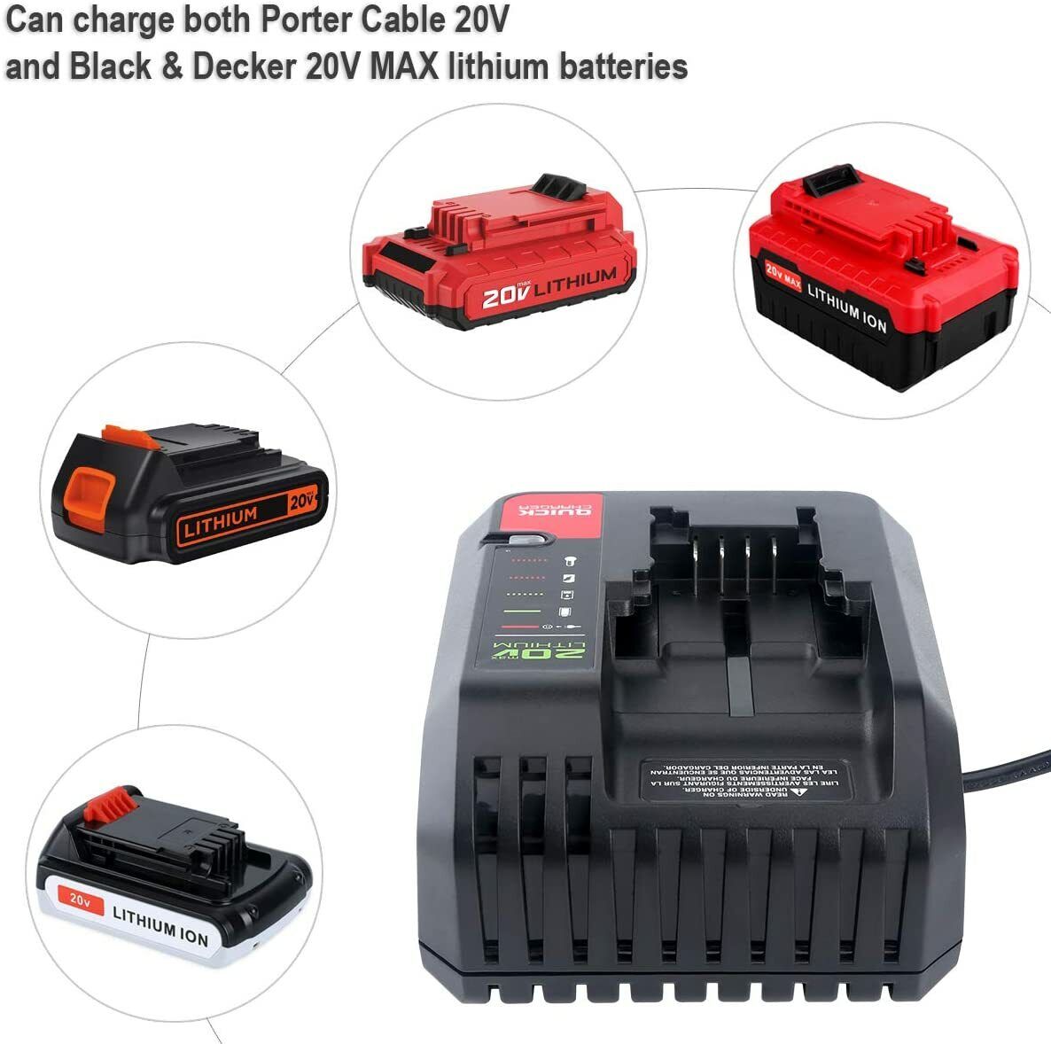 Power Up Faster with 20V MAX Rapid Charger for Black&Decker and Porter Cable 20 Volt Lithium Battery