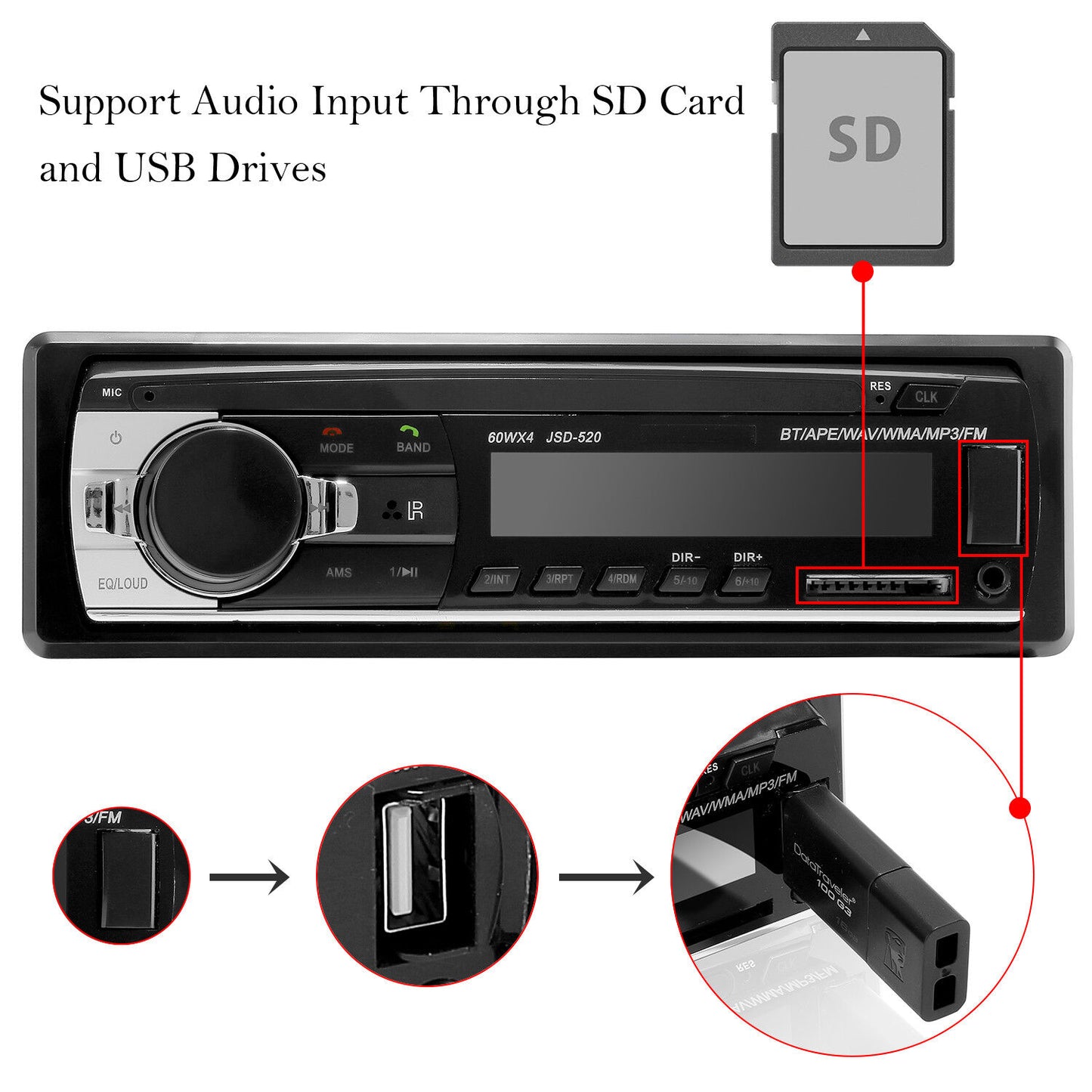 Bluetooth Car Stereo with FM Radio, SD/USB MP3 Player and Aux Input