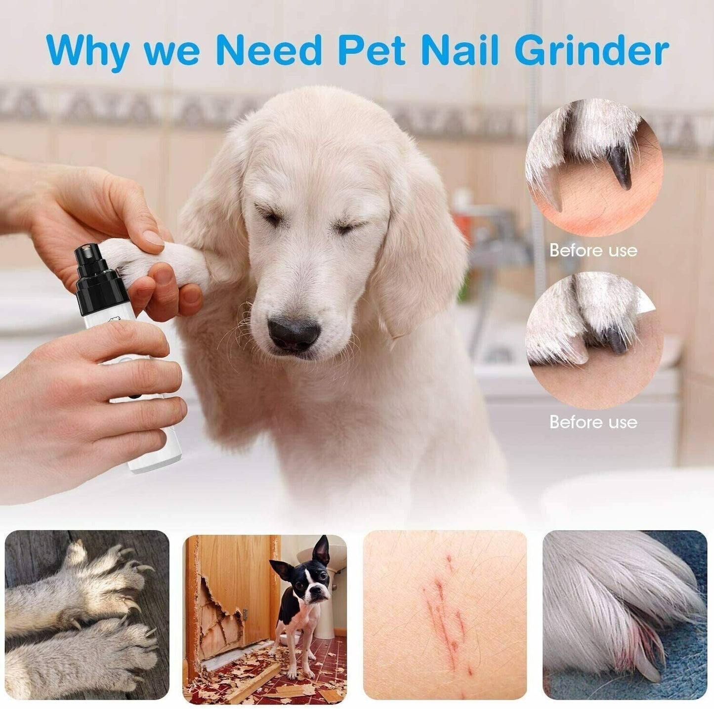 Pet Dog Cat Toe Nail Grinder: Electric File Clippers Grooming Trimmer Tools Included
