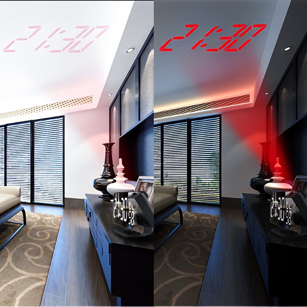 USB-Powered Rotatable LED Projector Clock with Dual Alarms, FM Radio & Snooze Function"