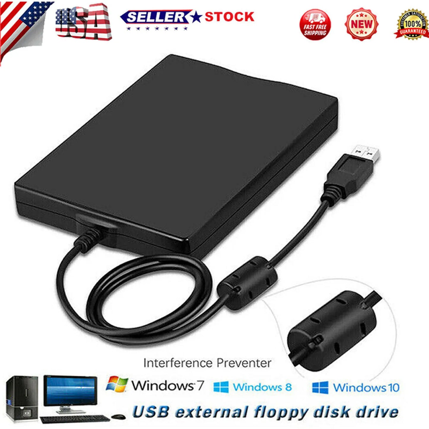 USB 2.0 External Floppy Disk Drive 3.5" 1.44MB For Laptop Windows PC Mac