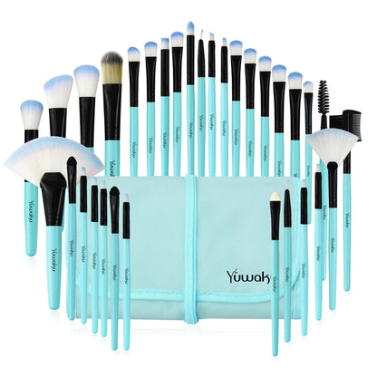 32-Piece Professional Makeup Brush Set with Leather Case – Soft Natural Hair Brushes for Eyes, Face & Lips – Perfect for Beginners & Makeup Artists