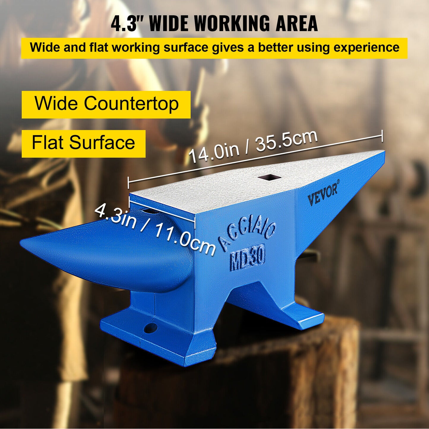 Premium Steel Anvil Blacksmith: 66 lb Forged Steel 30kg Heat Treated Long Round Horn