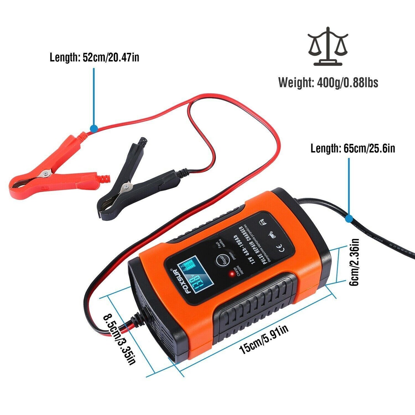 12V 6A Automatic Battery Charger Maintainer - Designed for AGM/GEL Batteries