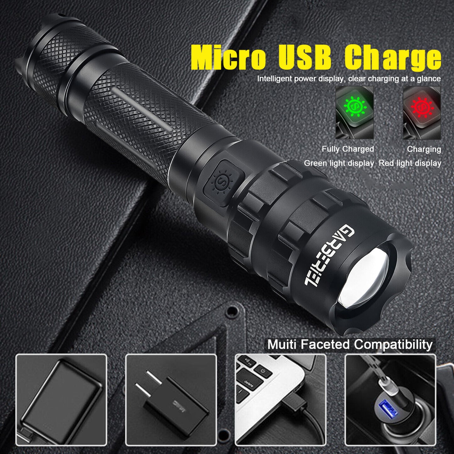 Super-Bright LED Tactical Flashlight Torch With Rechargeable Battery 50000LM