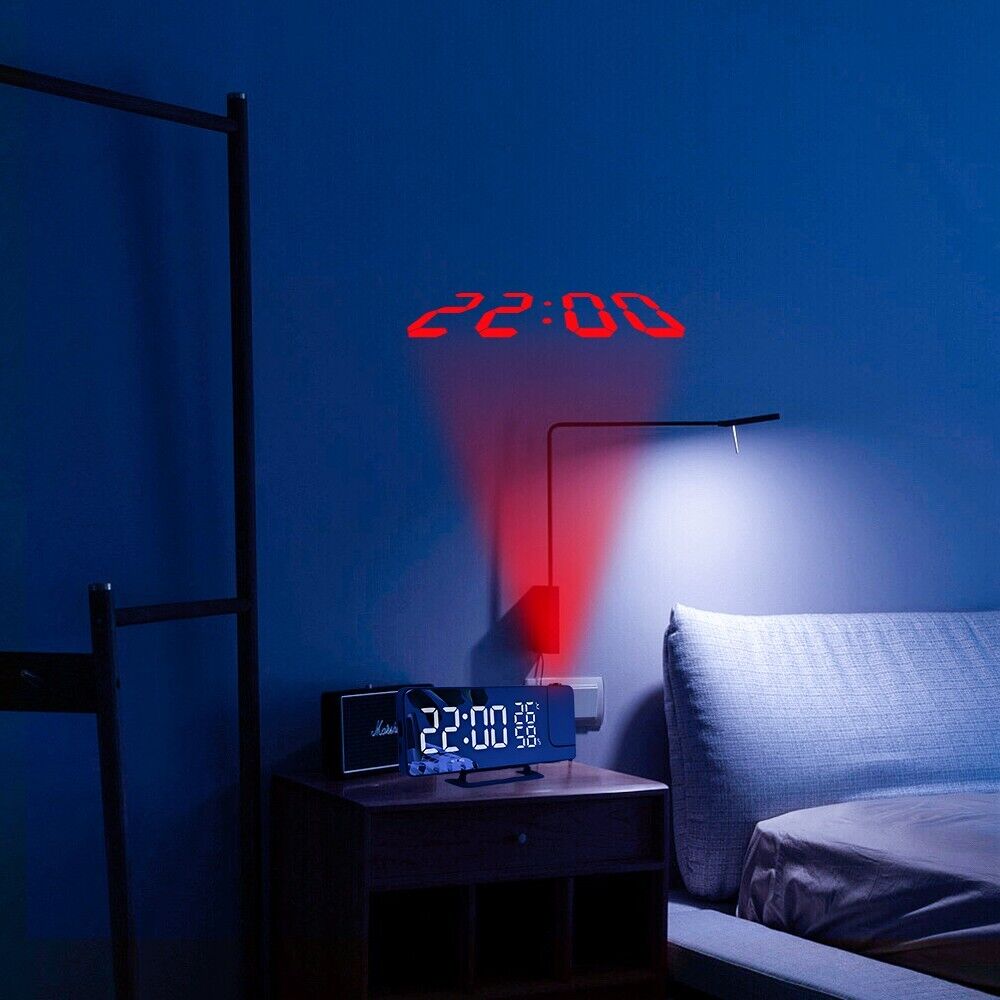 USB-Powered Rotatable LED Projector Clock with Dual Alarms, FM Radio & Snooze Function"
