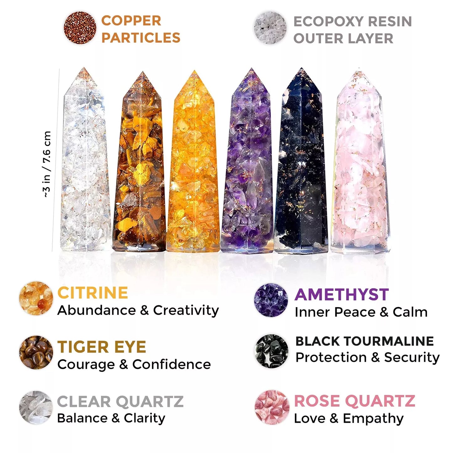 Healing Crystal Wand Set of 6 Orgonite