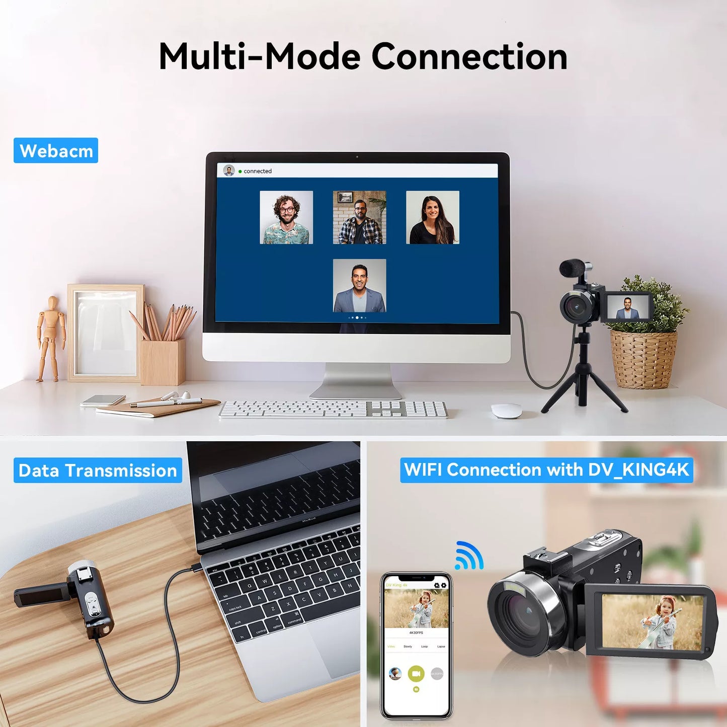 4K Video Camcorder – 48MP Digital Camera with 3” IPS Flip Screen, 16X Zoom, Wi-Fi App Control, External Mic, HDMI/USB, Dual Batteries – Vlogging Camera