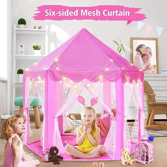 Princess Indoor Play Tent for Kids with Star Lights