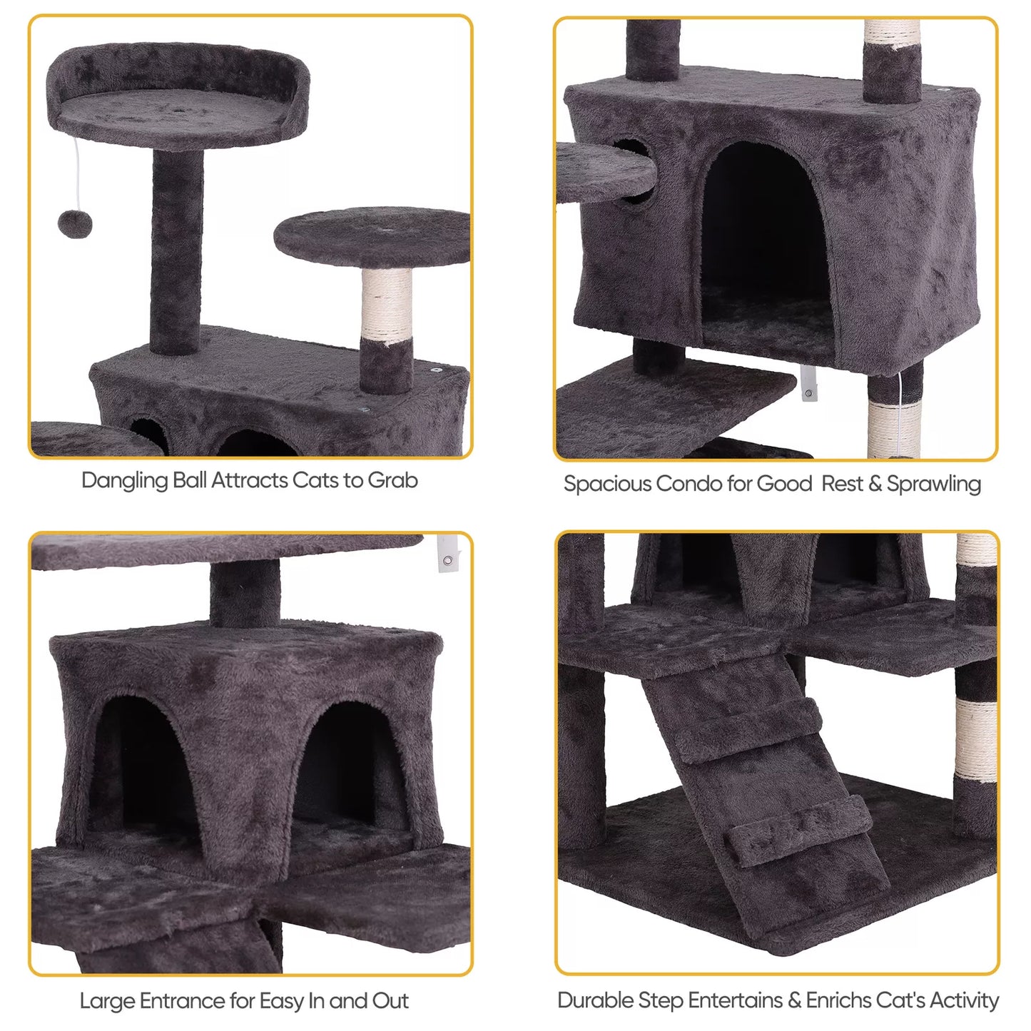 55" Sturdy Cat Tree Tower: Large Activity Center & Condo for Play and Rest