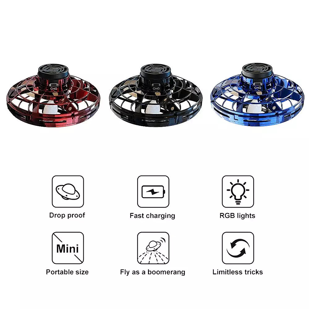 UFO Drone Fidget Spinner – LED Flying Ball Toy for Kids, Teens & Adults
