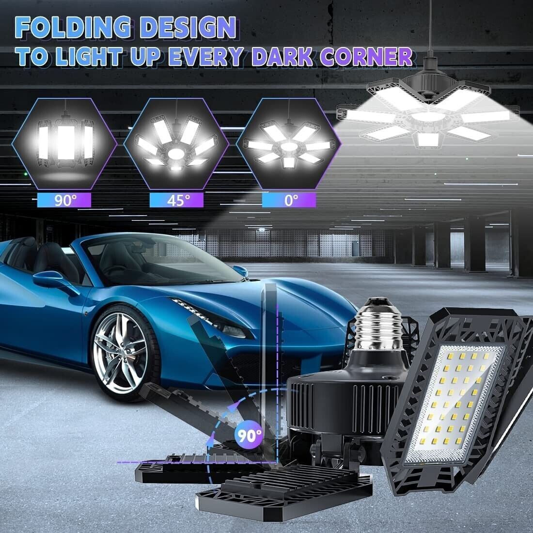 Bright 100W LED Garage Lights Deformable 100000lm Bulb
