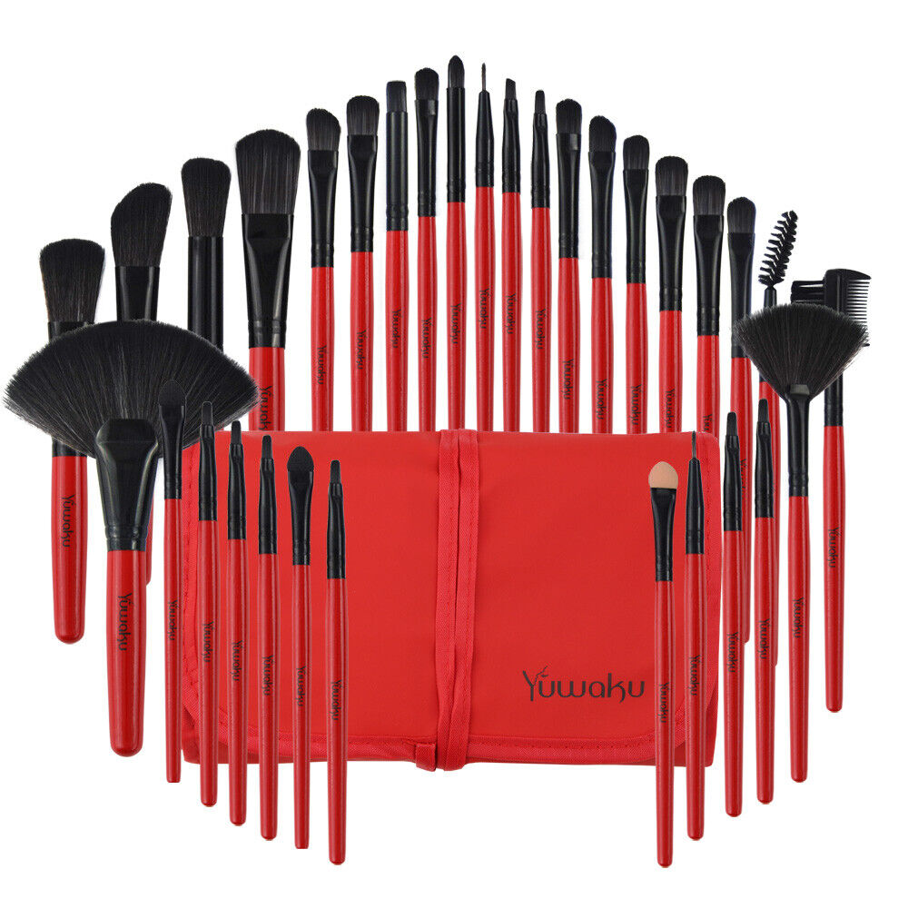 32-Piece Professional Makeup Brush Set with Leather Case – Soft Natural Hair Brushes for Eyes, Face & Lips – Perfect for Beginners & Makeup Artists