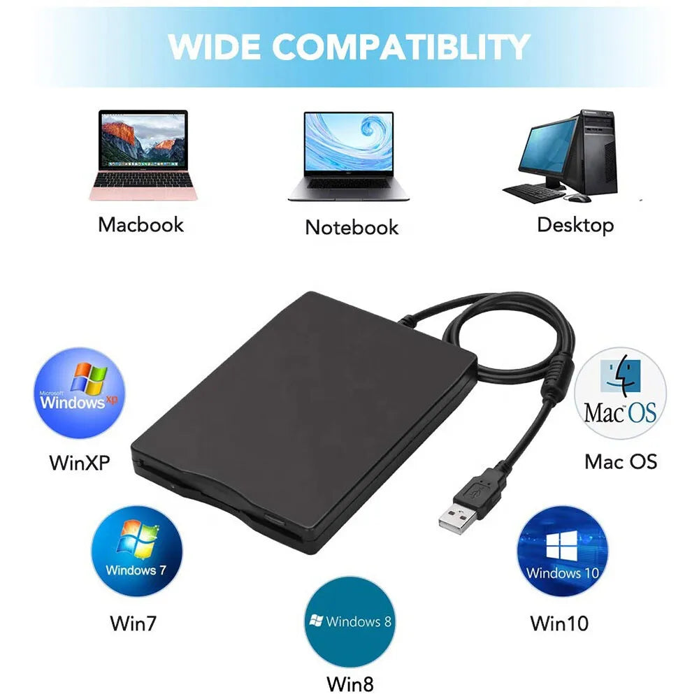 USB 2.0 External Floppy Disk Drive 3.5" 1.44MB For Laptop Windows PC Mac