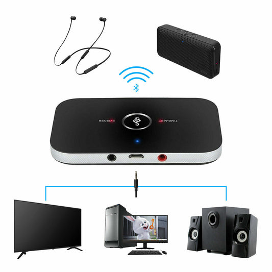 2-IN-1 Wireless Bluetooth Receiver & Transmitter: 3.5mm Aux to RCA Audio Adapter