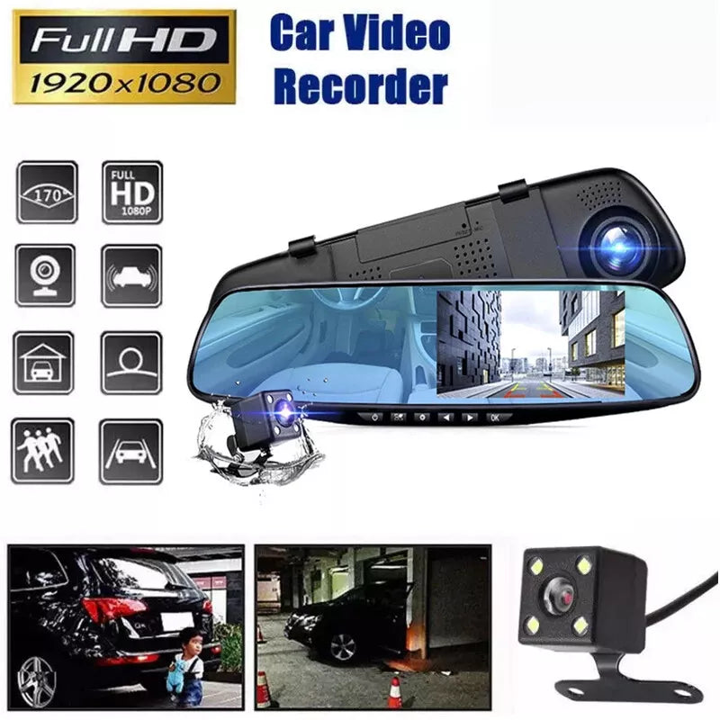 1080P Dual Dash Cam Mirror – Front & Rear Cameras, Night Vision, G-Sensor, Parking Mode