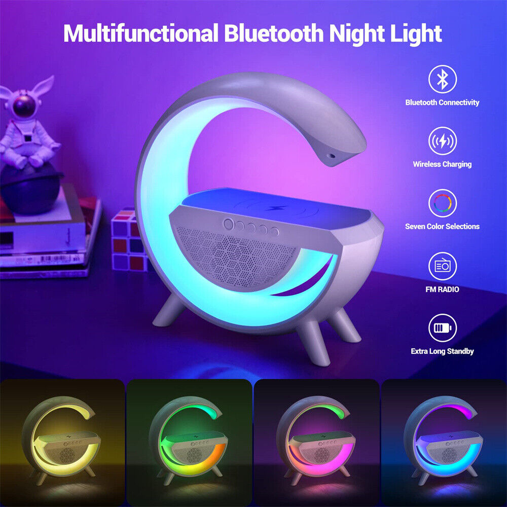 RGB Night Light Desk Lamp with Wireless Charger and Bluetooth Speaker