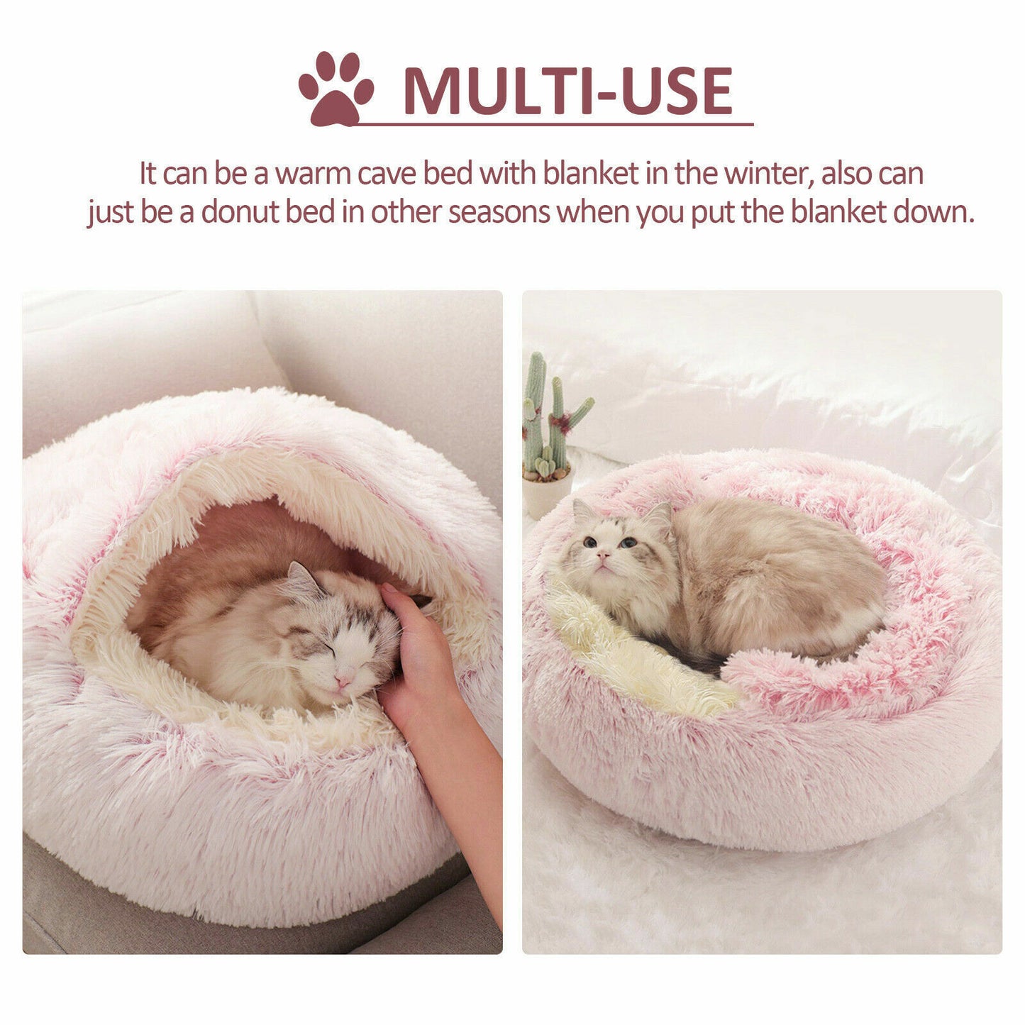 Soft Hooded Plush Pet Bed for Cats and Dogs