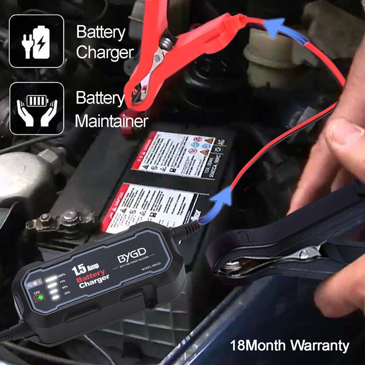 12V 1.5A Car Battery Charger Maintainer - Perfect for Trucks, Motorcycles, ATVs, and RVs