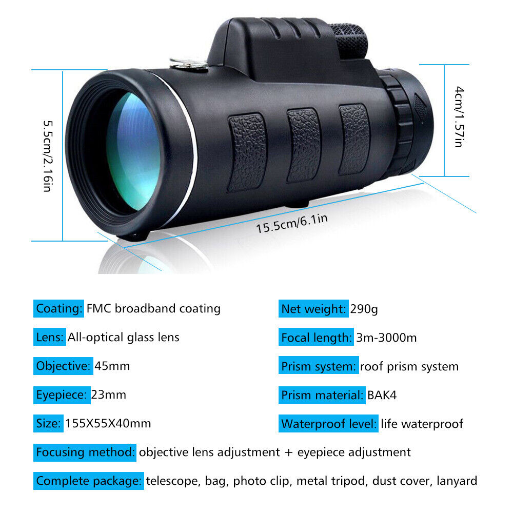 Smartphone Telescope Lens Monocular Optical HD+ Tripod + Clip