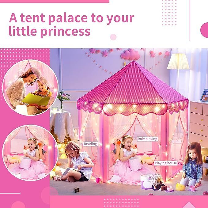 Princess Indoor Play Tent for Kids with Star Lights