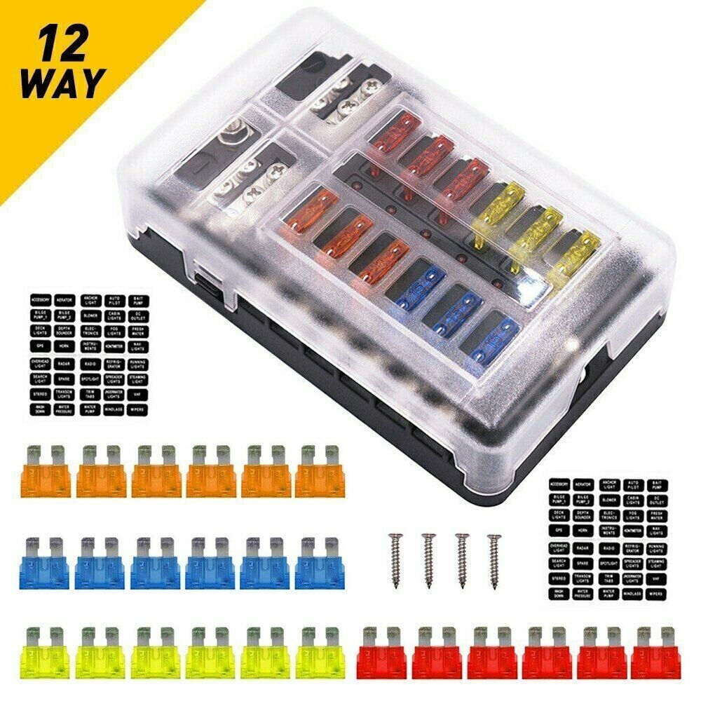 12-Way Waterproof Blade Fuse Box - Perfect for Cars and Marine Use