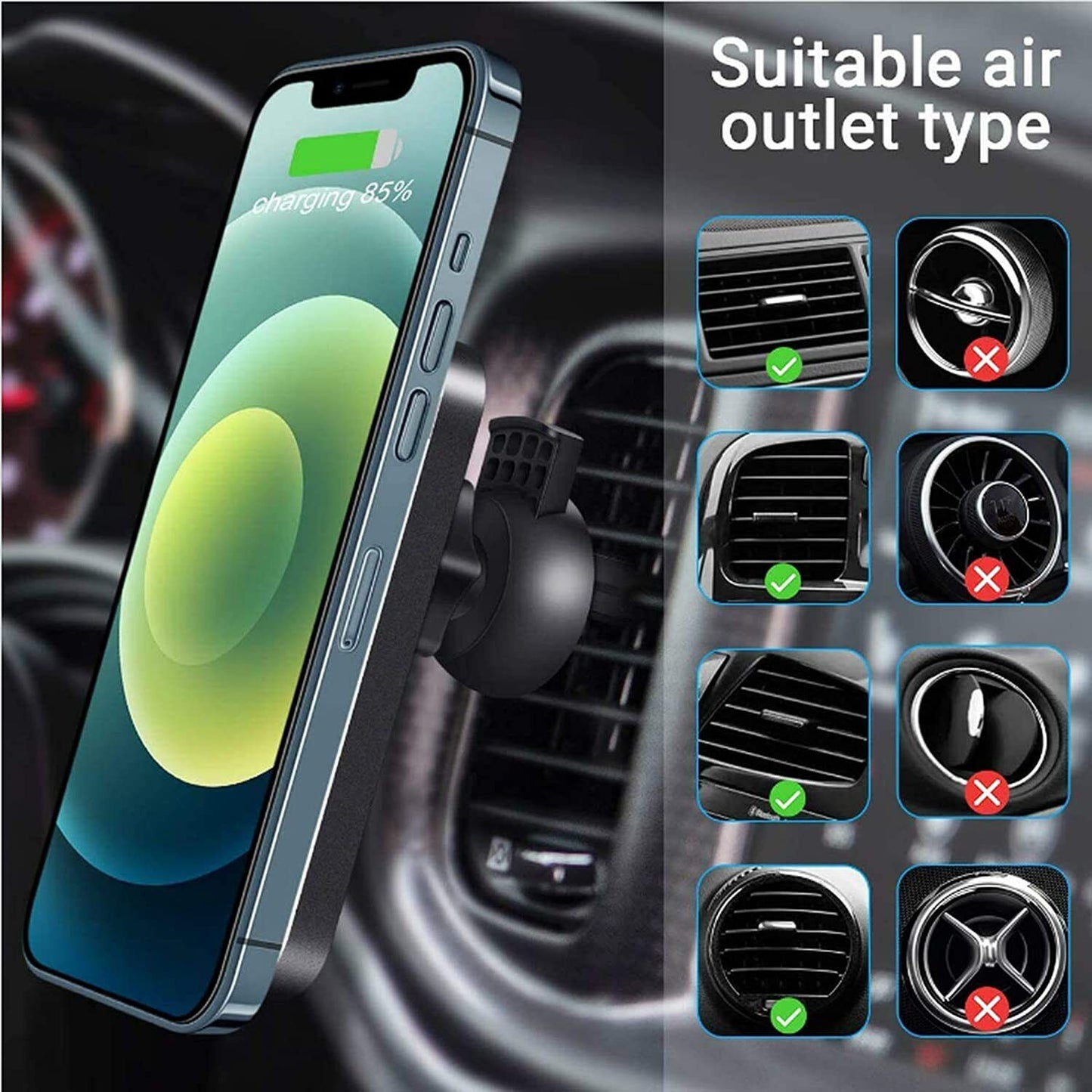 Magnetic Wireless Charger Car Mount Holder For iPhone 12 13 14 Pro Max MagSafe