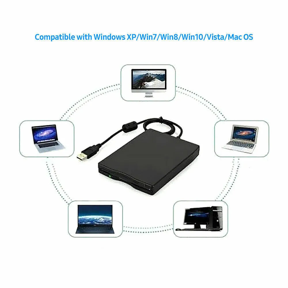 USB 2.0 External Floppy Disk Drive 3.5" 1.44MB For Laptop Windows PC Mac