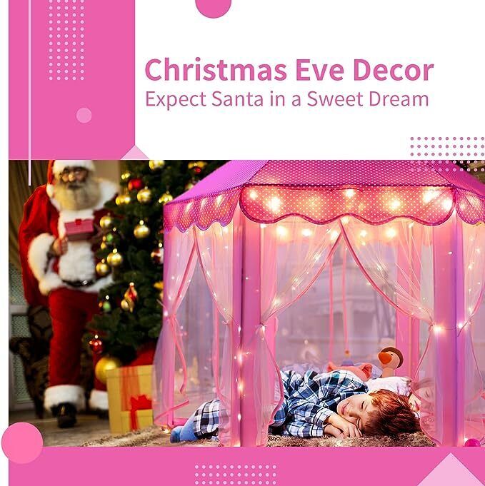 Princess Indoor Play Tent for Kids with Star Lights