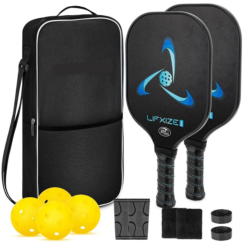 Paddle Racket Set Fiberglass Pickleball Paddle Set - 2 Pack Racquets with Pickle Balls R ...
