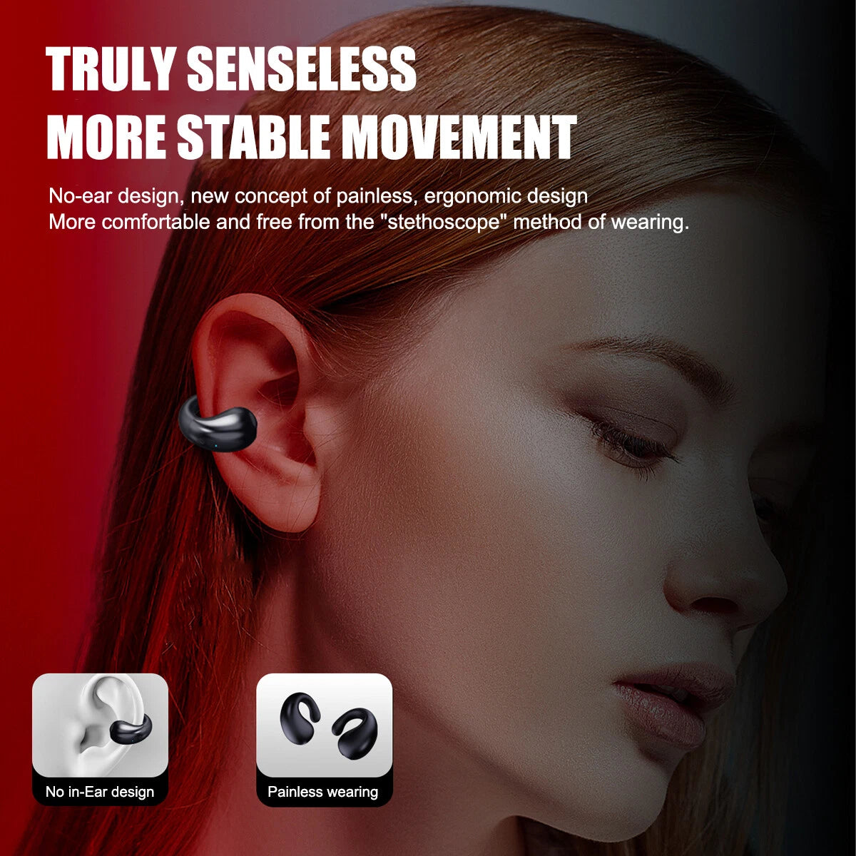 Bone Conduction Wireless Headphones – Bluetooth 5.3 Ear Clip Sport Earbuds