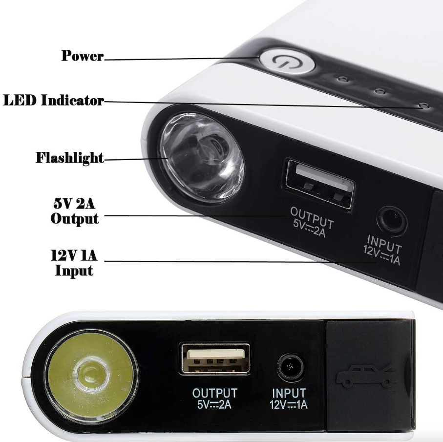 Mini Portable Car Jump Starter: 20000mAh Power Bank, Battery Charger, and Flashlight in One
