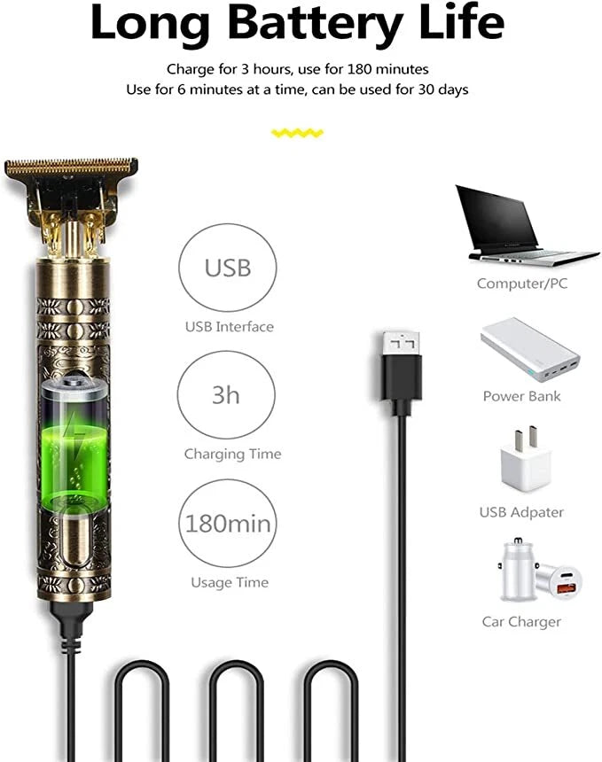 Professional Men's Beard & Hair Trimmer Kit: Cordless T-Blade Shaver & Barber
