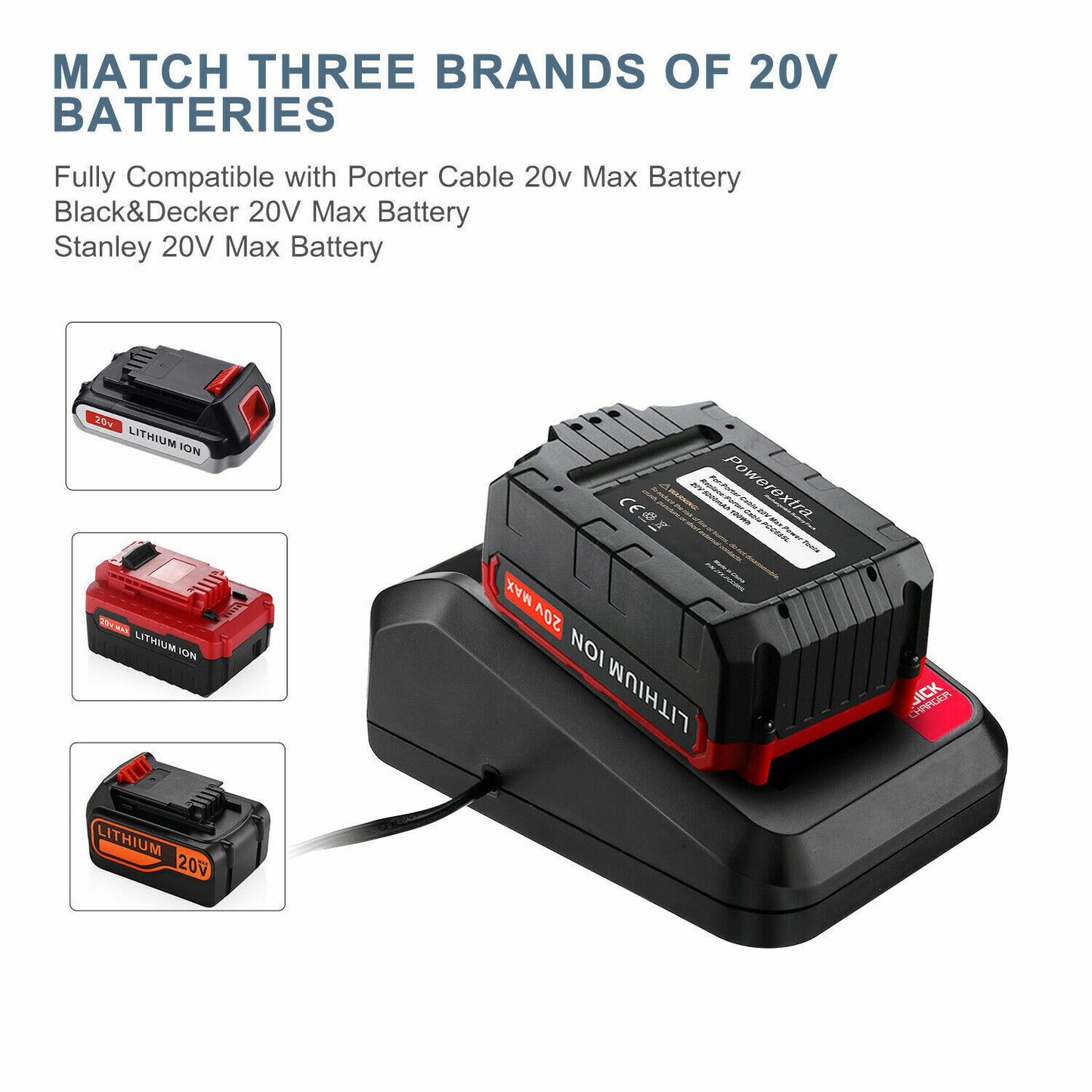 Power Up Faster with 20V MAX Rapid Charger for Black&Decker and Porter Cable 20 Volt Lithium Battery