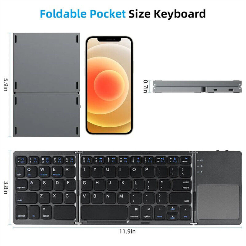 Foldable Bluetooth Keyboard with Touchpad – Portable Wireless Keyboard for Android, iOS & Windows Devices