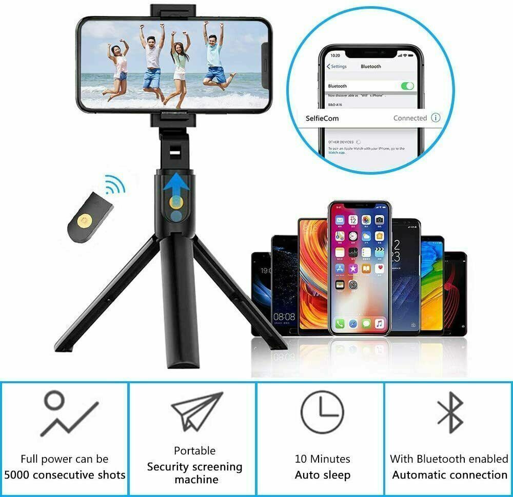 30" Remote Selfie Stick Tripod and Phone Desk Holder - Compatible with iPhone and Samsung