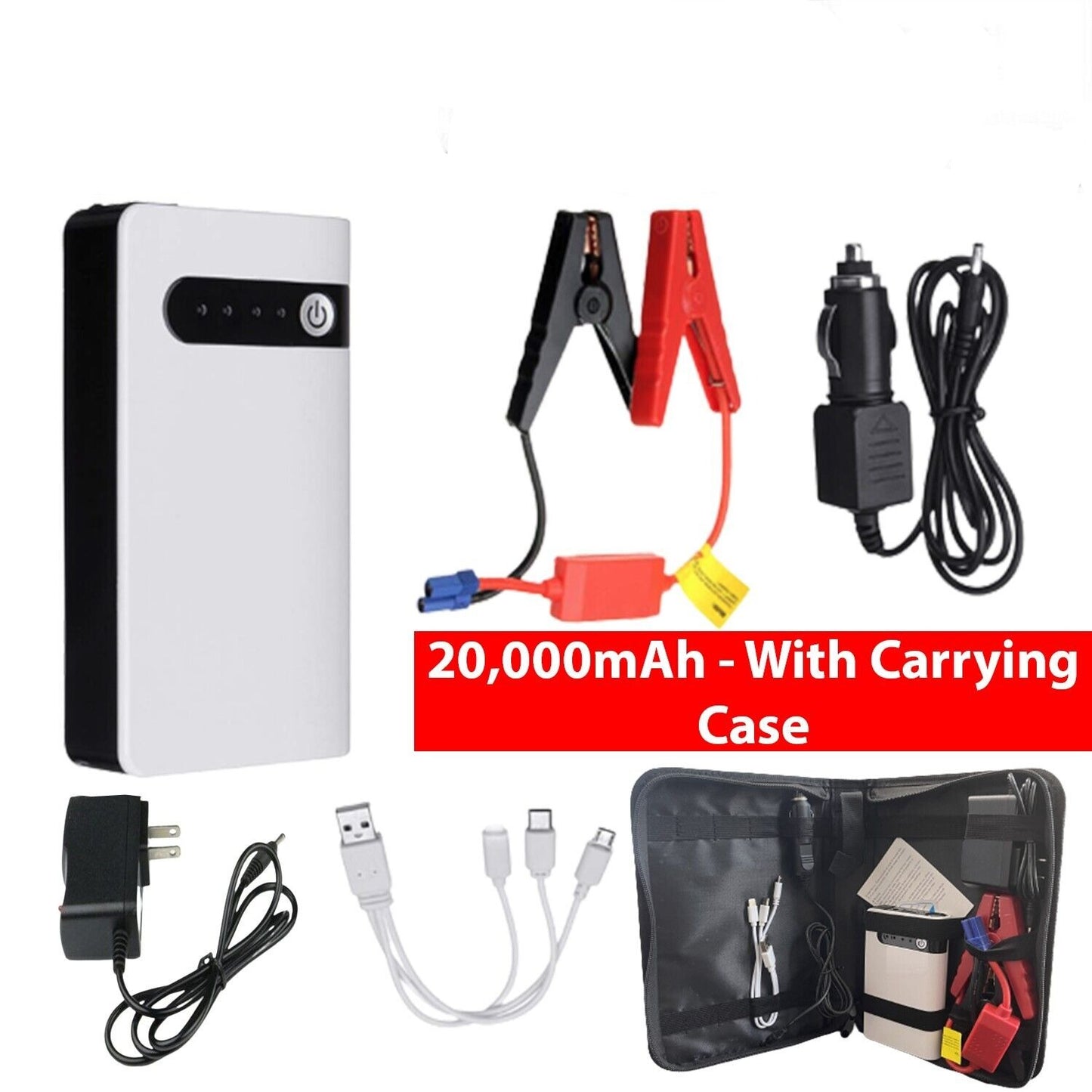 Mini Portable Car Jump Starter: 20000mAh Power Bank, Battery Charger, and Flashlight in One