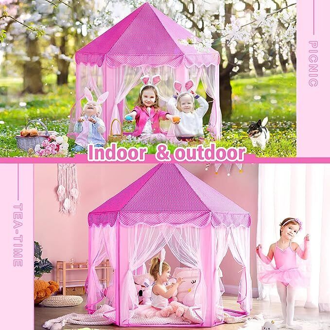 Princess Indoor Play Tent for Kids with Star Lights