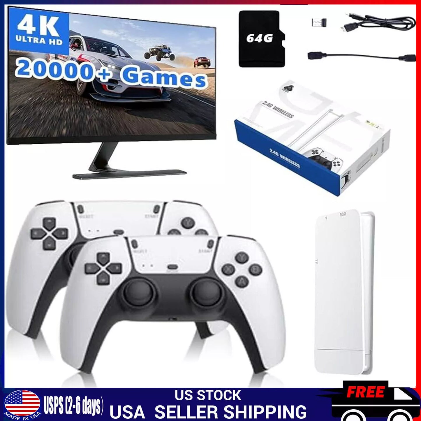 Retro Game Stick 4K – 20,000+ Classic Games, HDMI Plug & Play Console + 2 Wireless Controllers