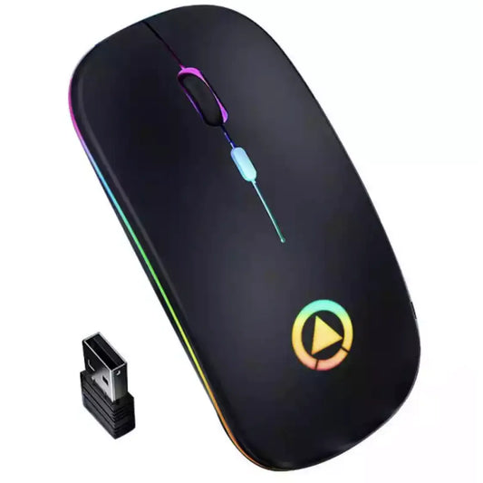 2.4GHz USB Rechargeable Wireless Optical Mouse with RGB Lighting, Cordless Design for PC and Laptop