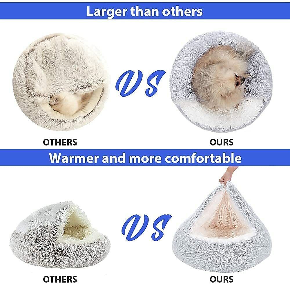 Soft Hooded Plush Pet Bed for Cats and Dogs