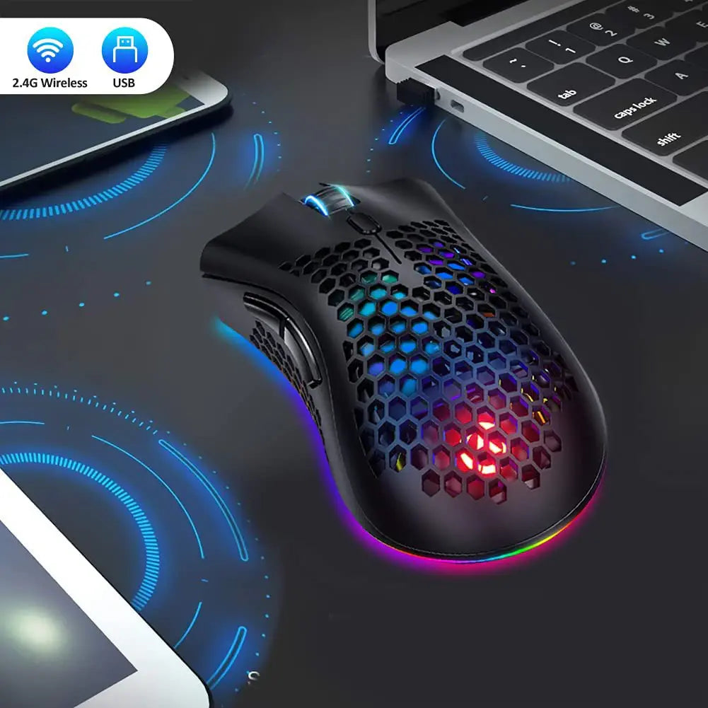 Rechargeable Wireless Gaming Mouse with 7-Color LED Backlight and Opti ...