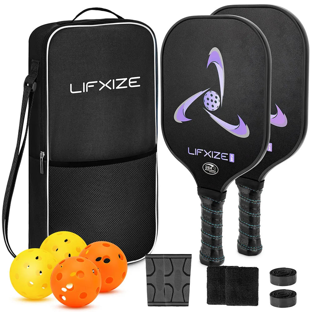 Fiberglass Pickleball Paddle Set - 2 Pack Racquets with Pickle Balls Racket Kit