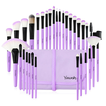 32-Piece Professional Makeup Brush Set with Leather Case – Soft Natural Hair Brushes for Eyes, Face & Lips – Perfect for Beginners & Makeup Artists