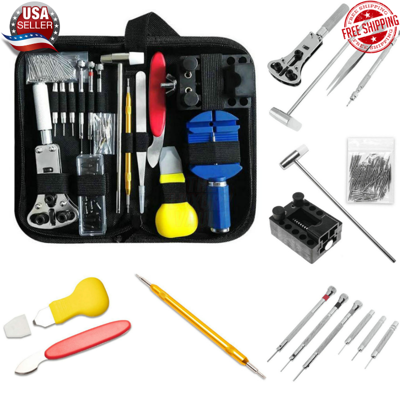 147 pcs Watchmaker Repair Kit: Includes Back Case Remover, Opener, Link Pin, and Spring Bar Tools